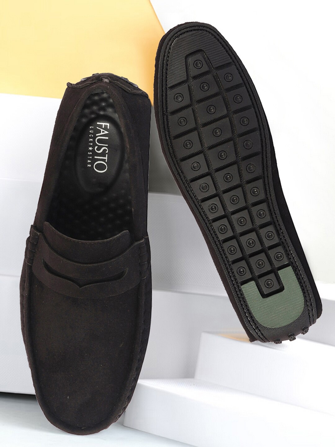 

FAUSTO Men Lightweight Suede Penny Loafers, Black
