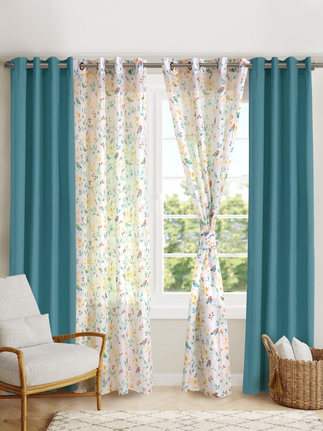 

BLANC9 4 Pieces Blue & White Floral Door Curtains