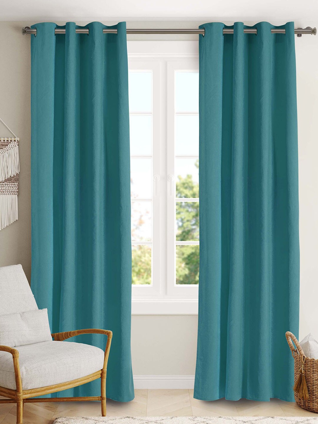 

BLANC9 Blue 2-Pieces Solid Pure Cotton Door Curtains