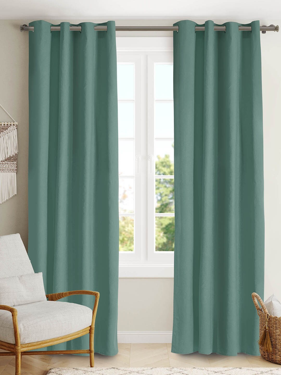 

BLANC9 Green 2-Pieces Solid Pure Cotton Door Curtains