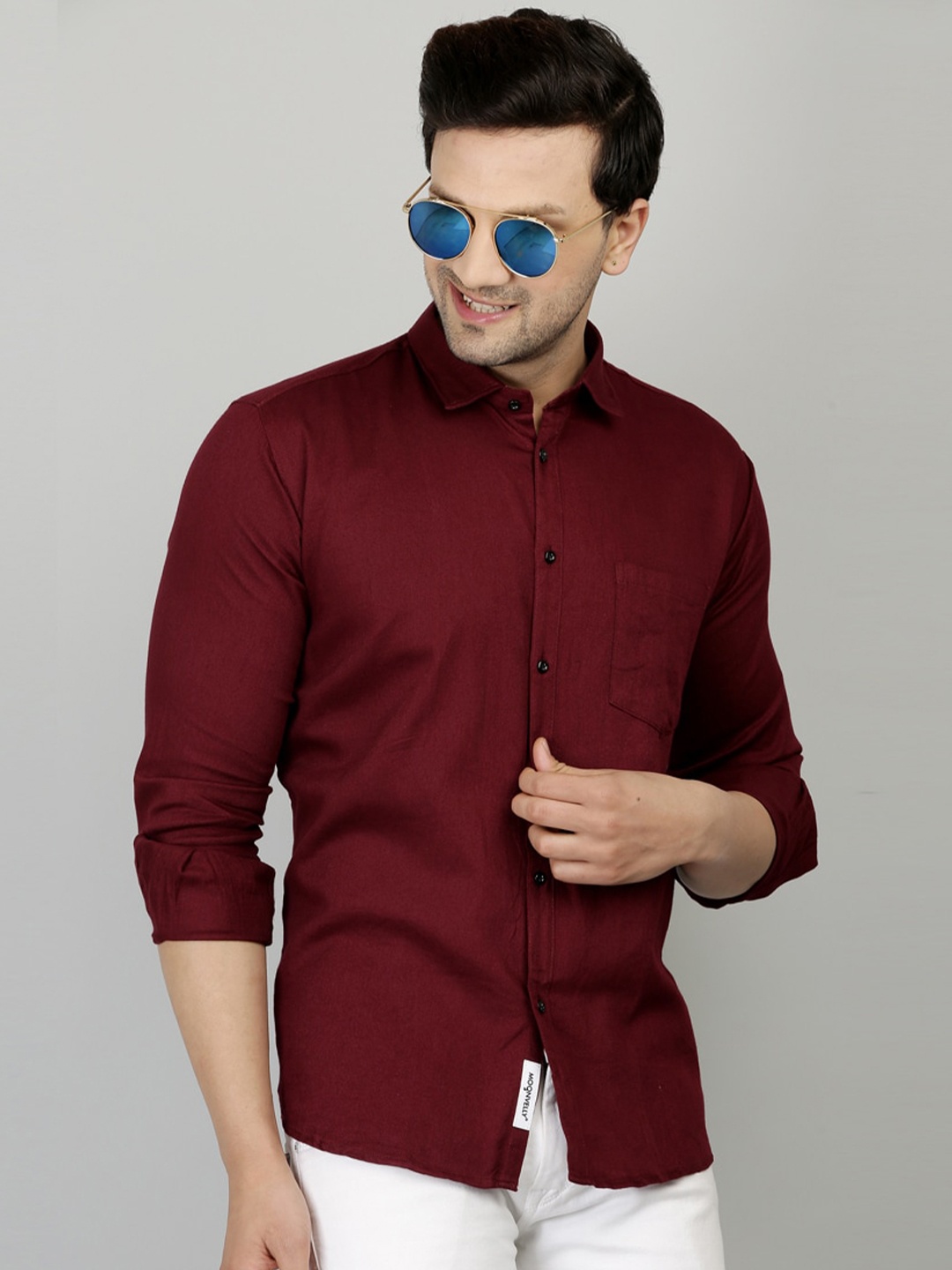 

MOONVELLY Classic Spread Collar Formal Cotton Shirt, Maroon
