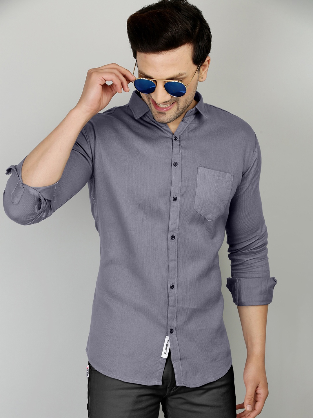 

MOONVELLY Classic Spread Collar Formal Cotton Shirt, Grey