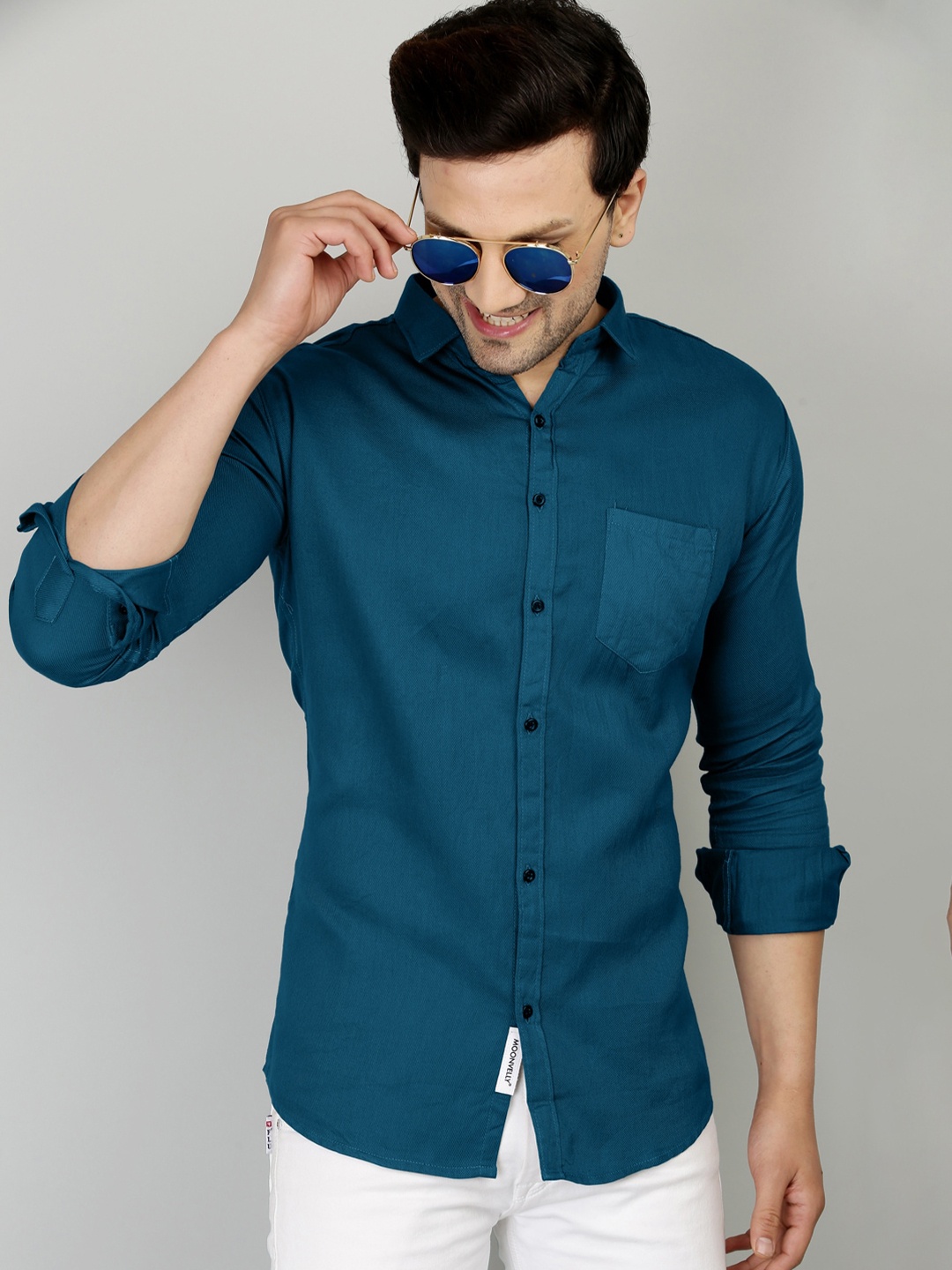

MOONVELLY Classic Spread Collar Formal Cotton Shirt, Blue