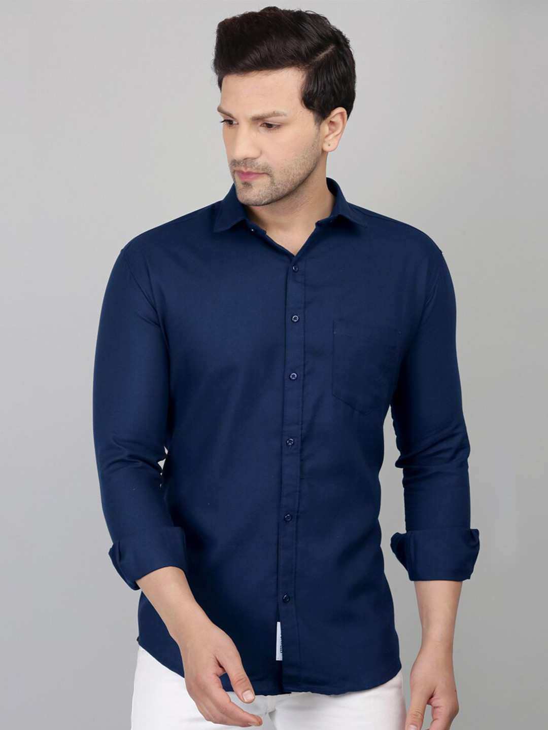 

MOONVELLY Classic Spread Collar Formal Cotton Shirt, Navy blue