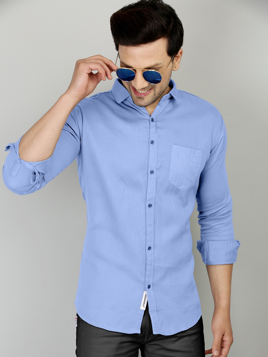 

MOONVELLY Classic Spread Collar Formal Cotton Shirt, Blue