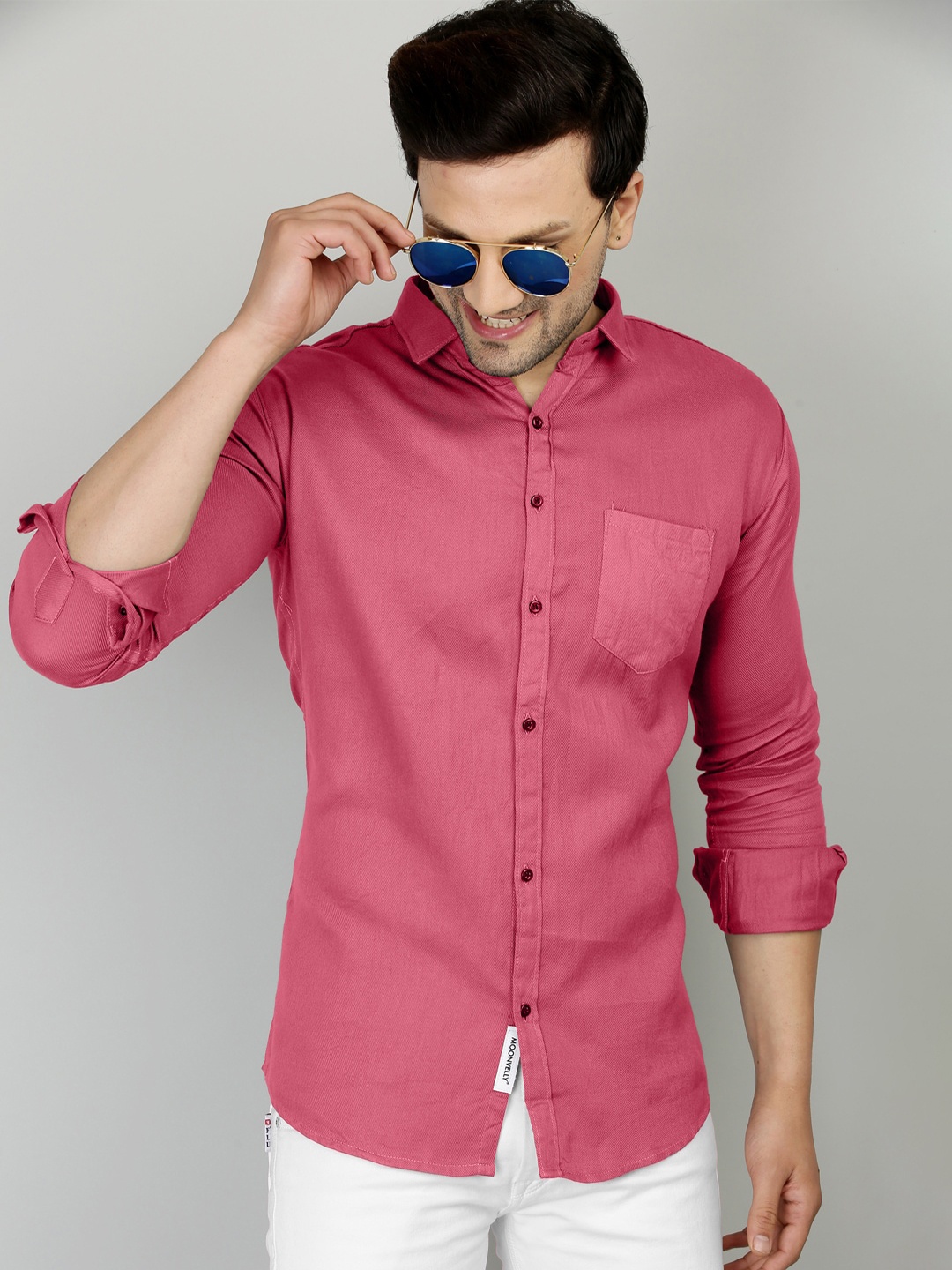 

MOONVELLY Classic Spread Collar Formal Cotton Shirt, Pink