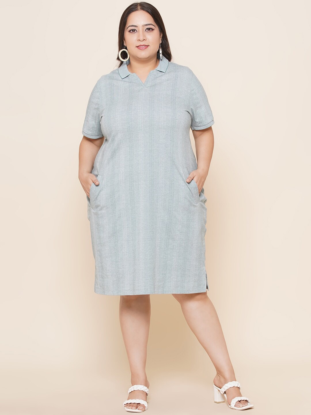 

Kiaahvi by JOHN PRIDE Plus Size Green Checked Shirt Dress