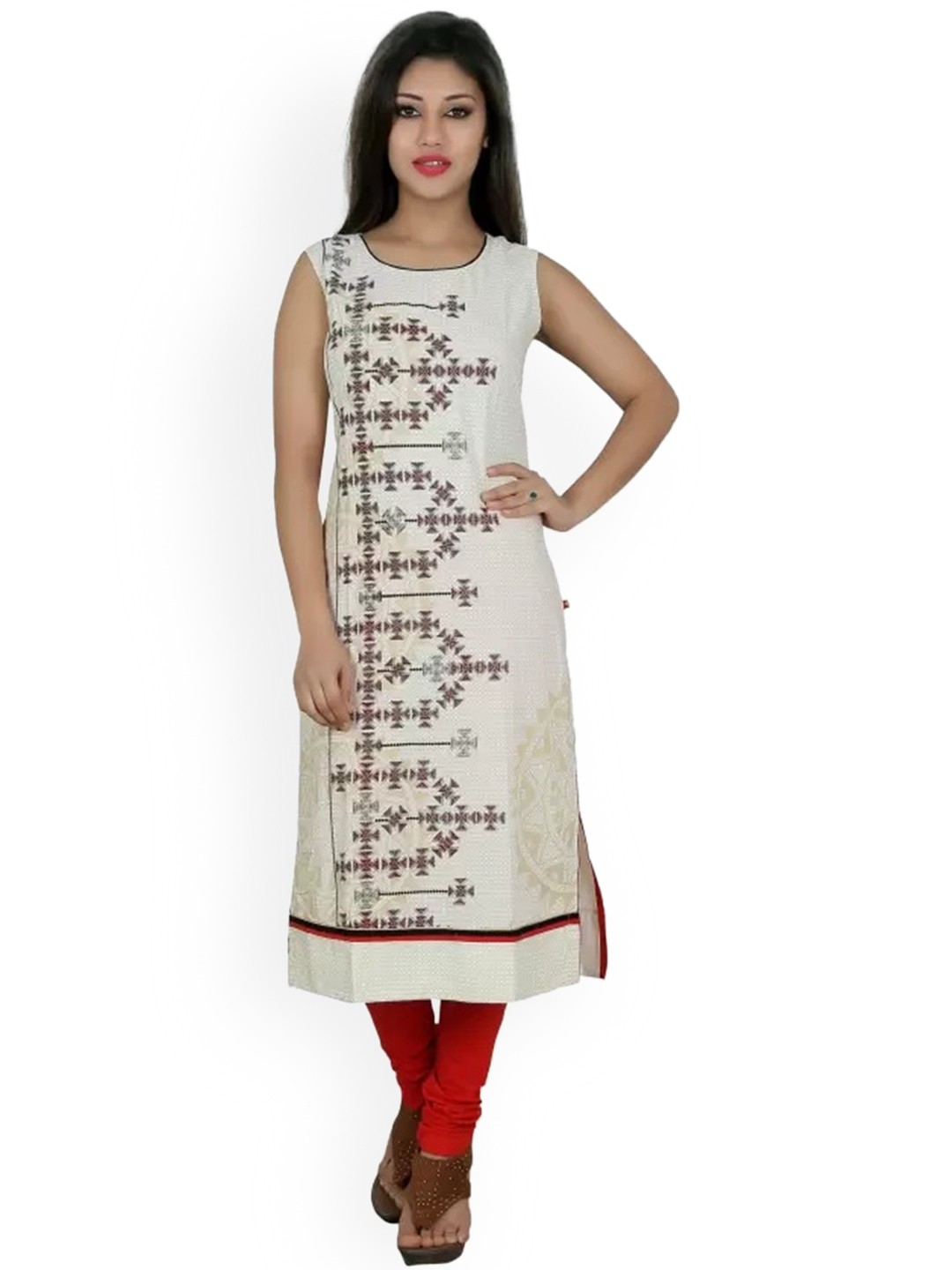 

Span Geometric Printed Sleeveless Cotton Kurta, Off white