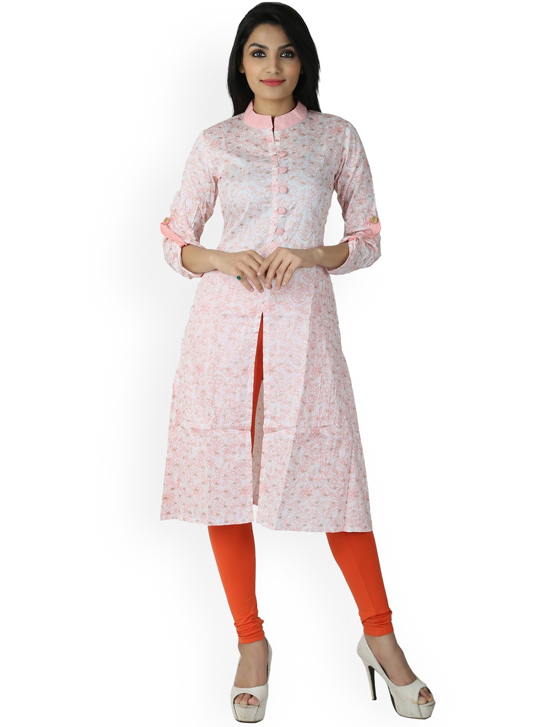 

Span Floral Printed Front Slit Cotton A-Line Kurta, Off white