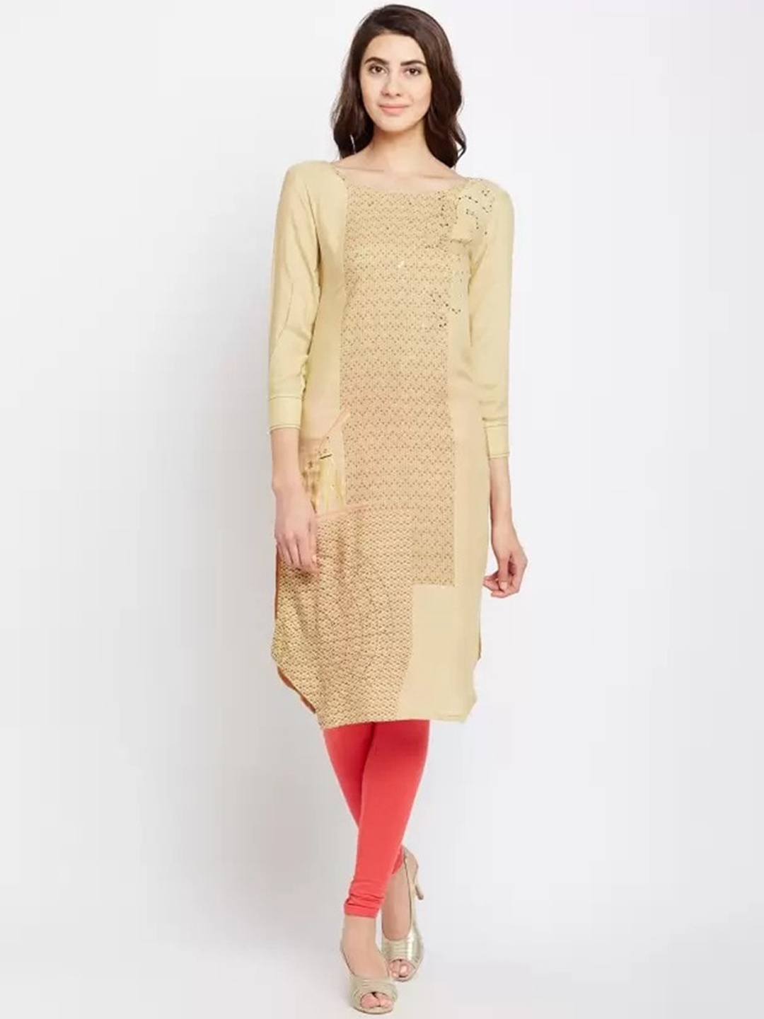 

Span Quirky Printed Sequinned Kurta, Beige