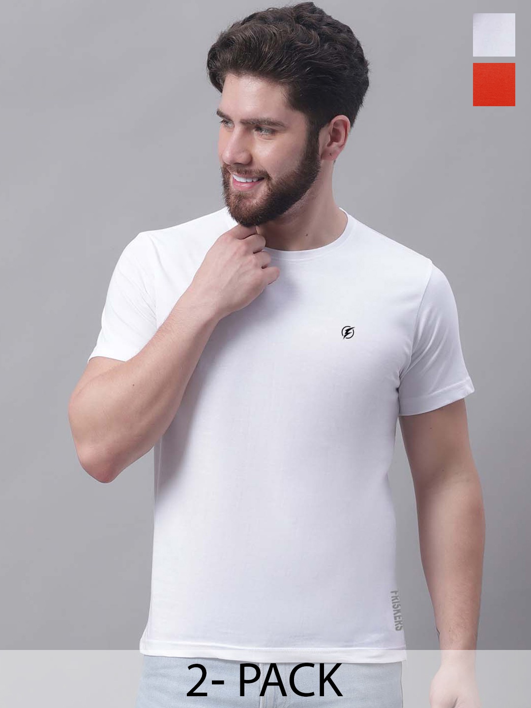 

Friskers Men White 2 V-Neck Pockets Slim Fit T-shirt