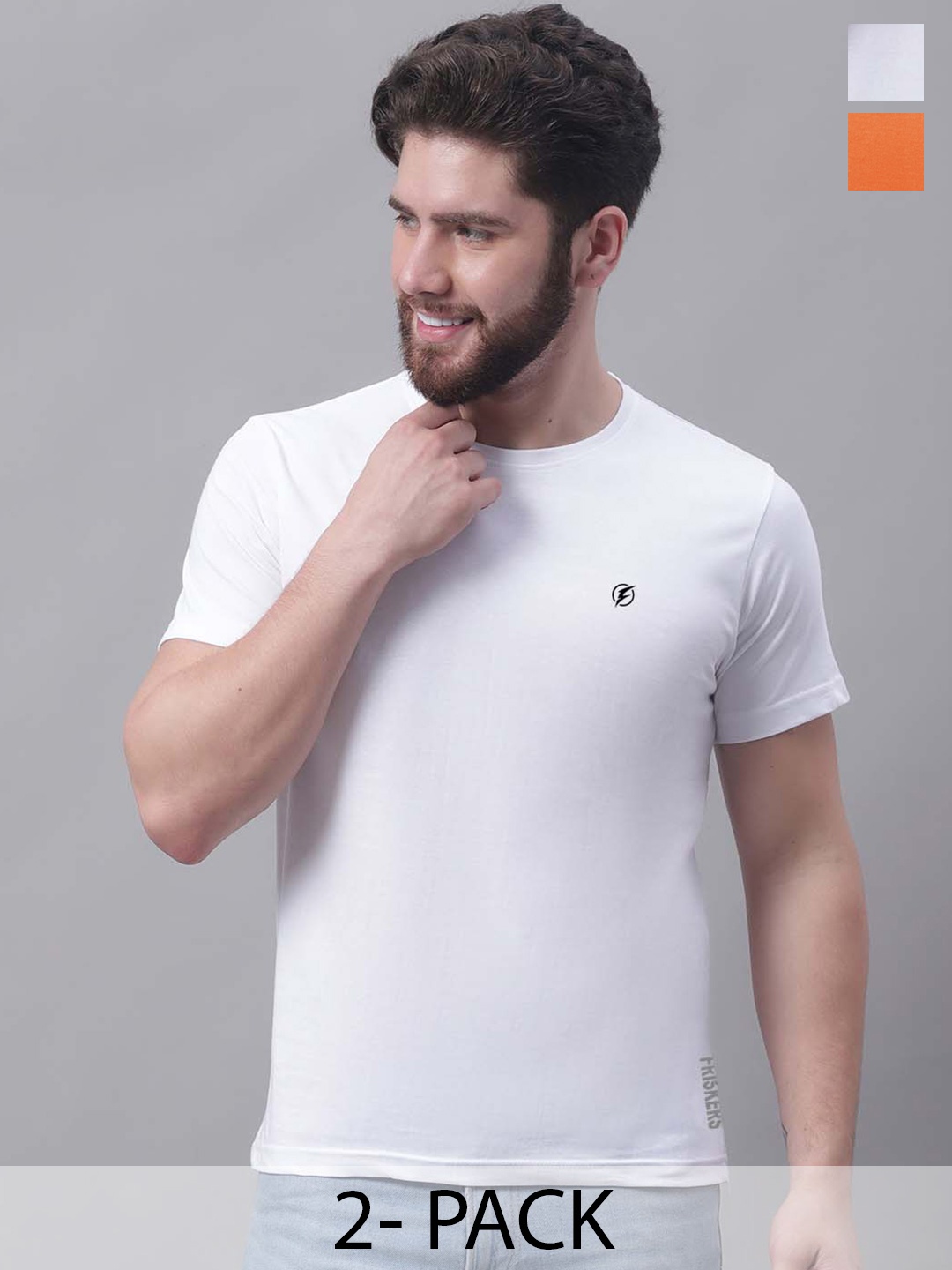 

Friskers Men White 2 V-Neck Pockets Slim Fit T-shirt