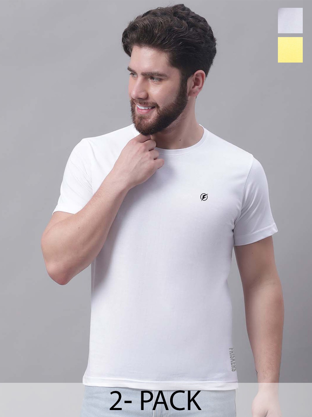 

Friskers Men White 2 V-Neck Pockets Slim Fit T-shirt