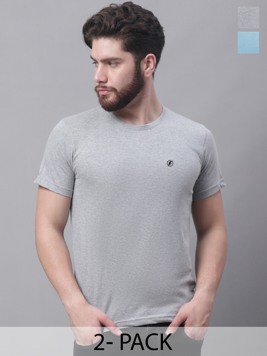 

Friskers Men Grey 2 V-Neck Pockets Slim Fit T-shirt