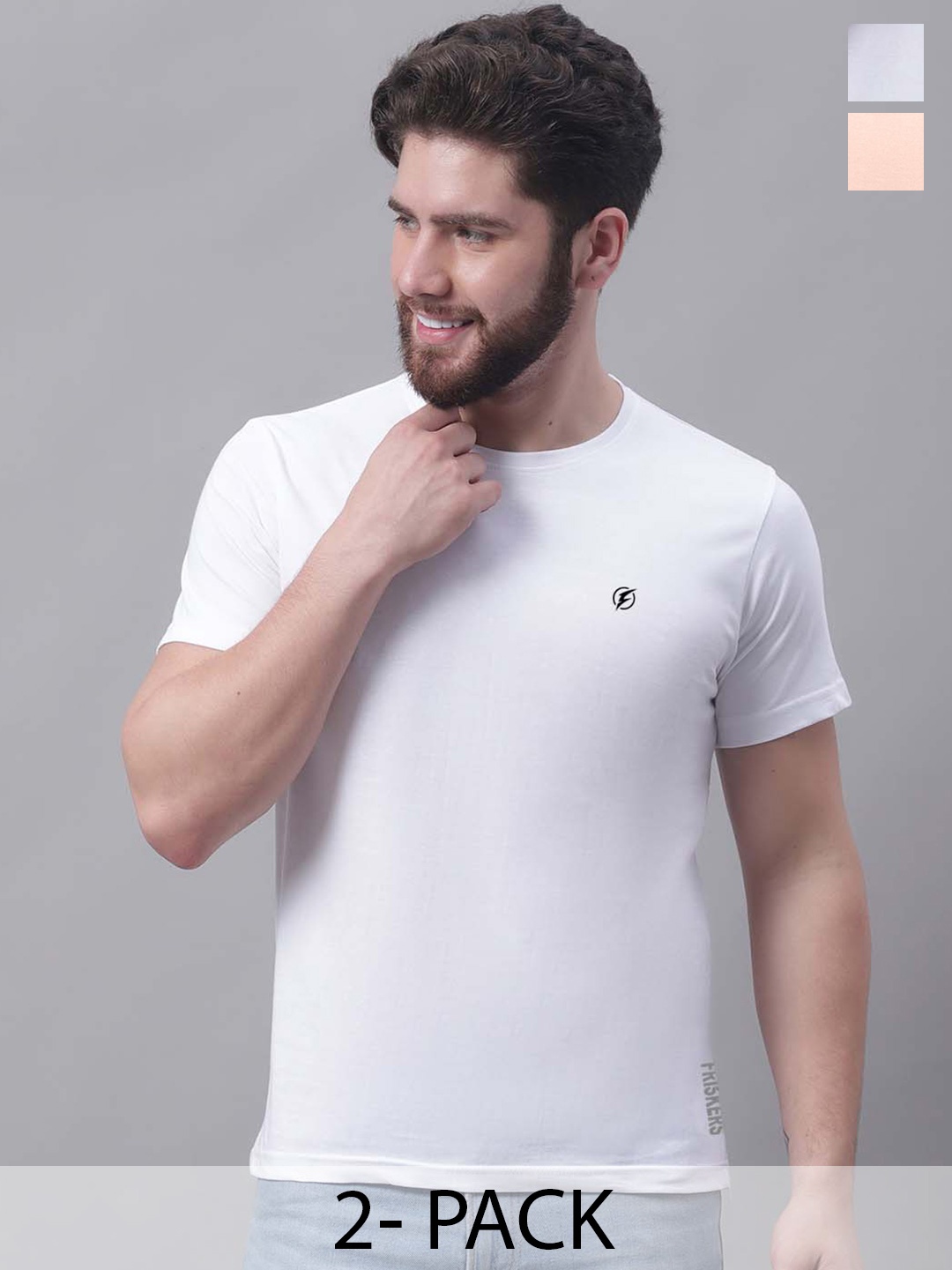 

Friskers Men White 2 V-Neck Pockets Slim Fit T-shirt