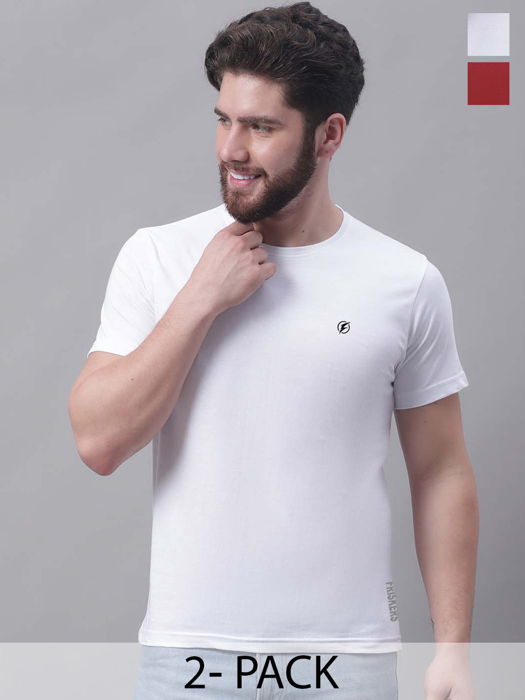 

Friskers Men White 2 V-Neck Pockets Slim Fit T-shirt