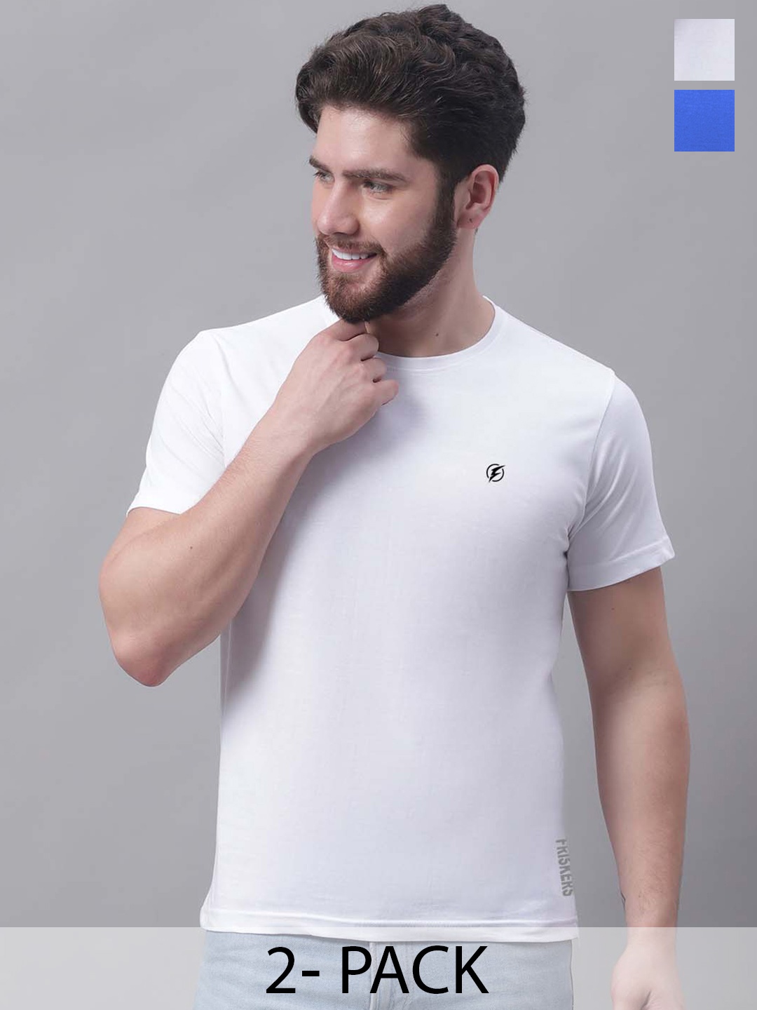

Friskers Men White 2 V-Neck Pockets Slim Fit T-shirt