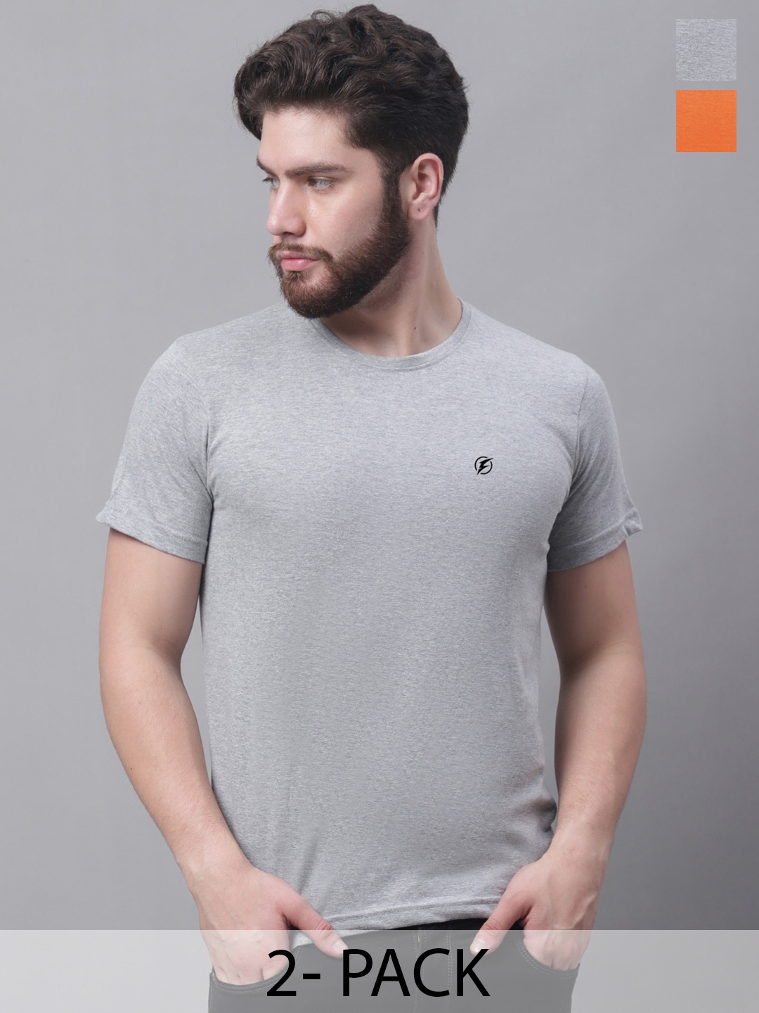 

Friskers Men Grey 2 V-Neck Pockets Slim Fit T-shirt