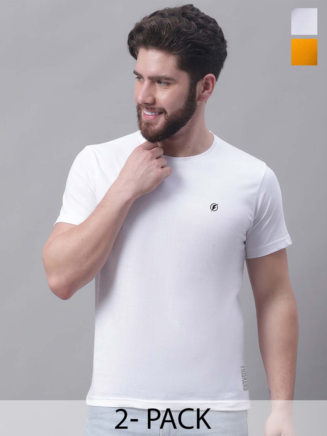 

Friskers Men White 2 V-Neck Pockets Slim Fit T-shirt