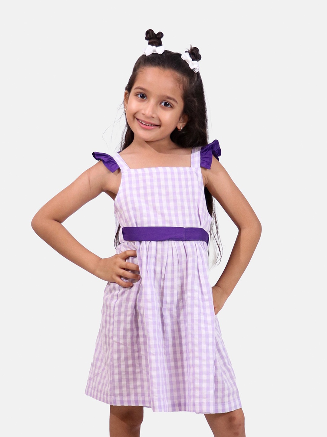 

Whistle & Hops Girls Checked Pure Cotton Fit & Flare Dress, Lavender