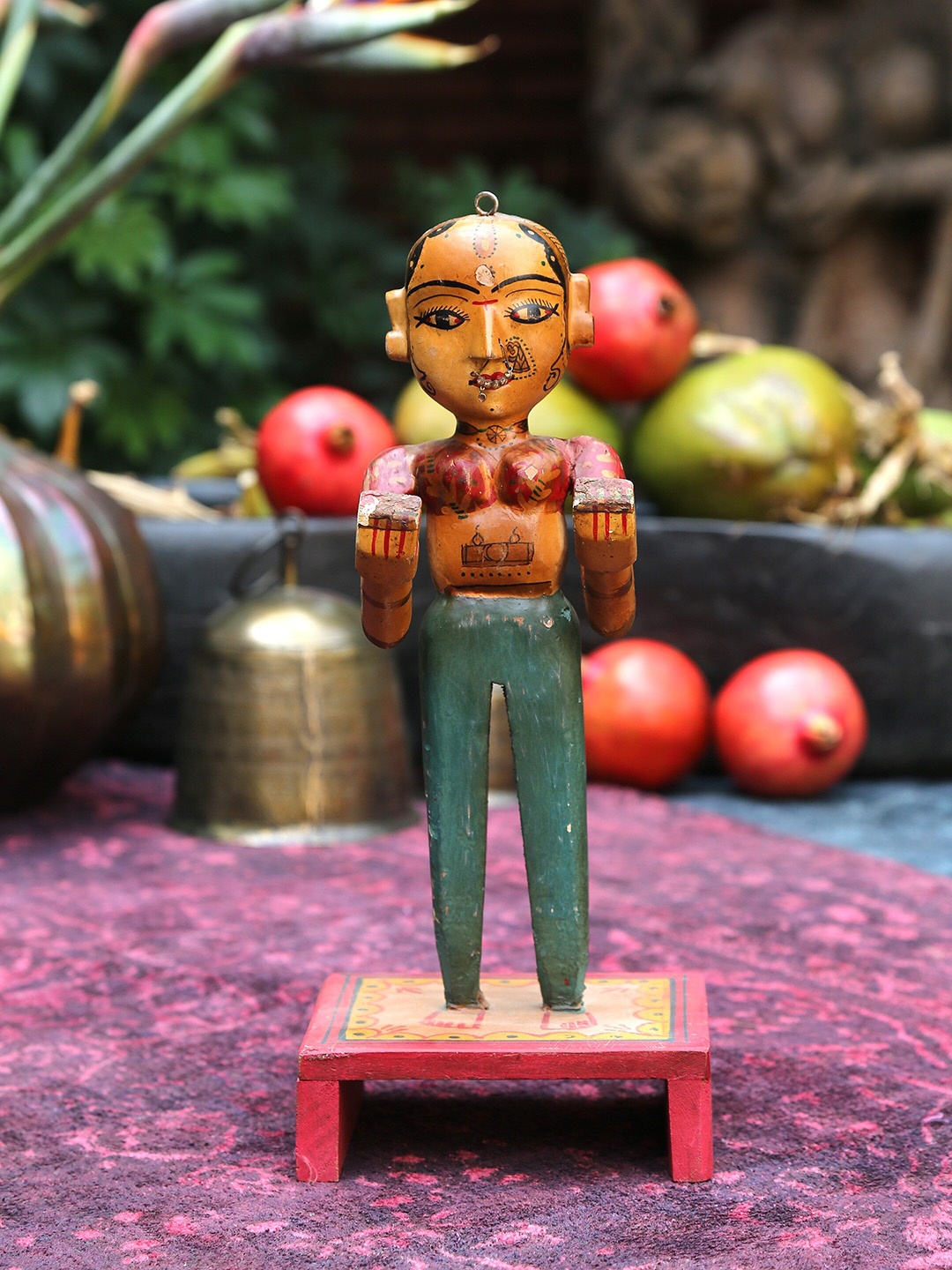 

Amoliconcepts Revive Green & Orange Coloured Vintage Gangaur Wooden Doll Showpiece