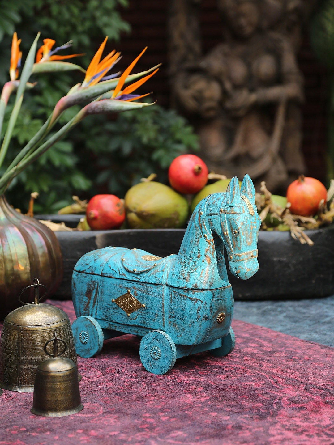 

Amoliconcepts Revive Blue Wooden Horse On Wheels Showpiece