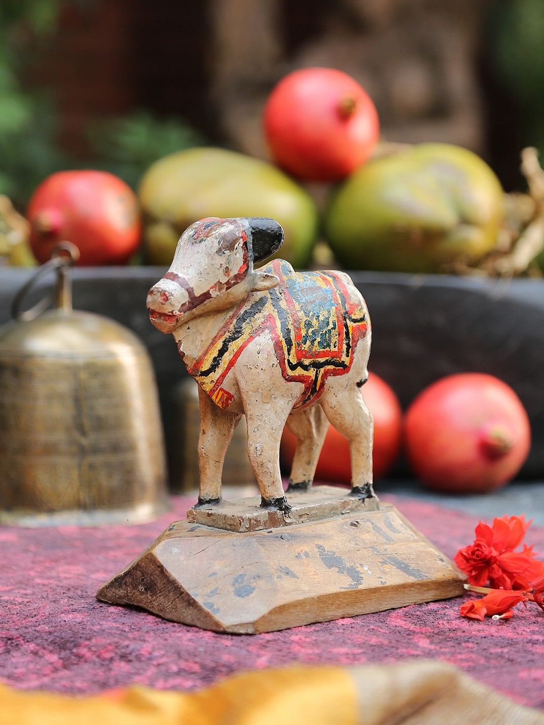 

Amoliconcepts Revive Brown Artisanal Accents Wooden Nandi Showpiece