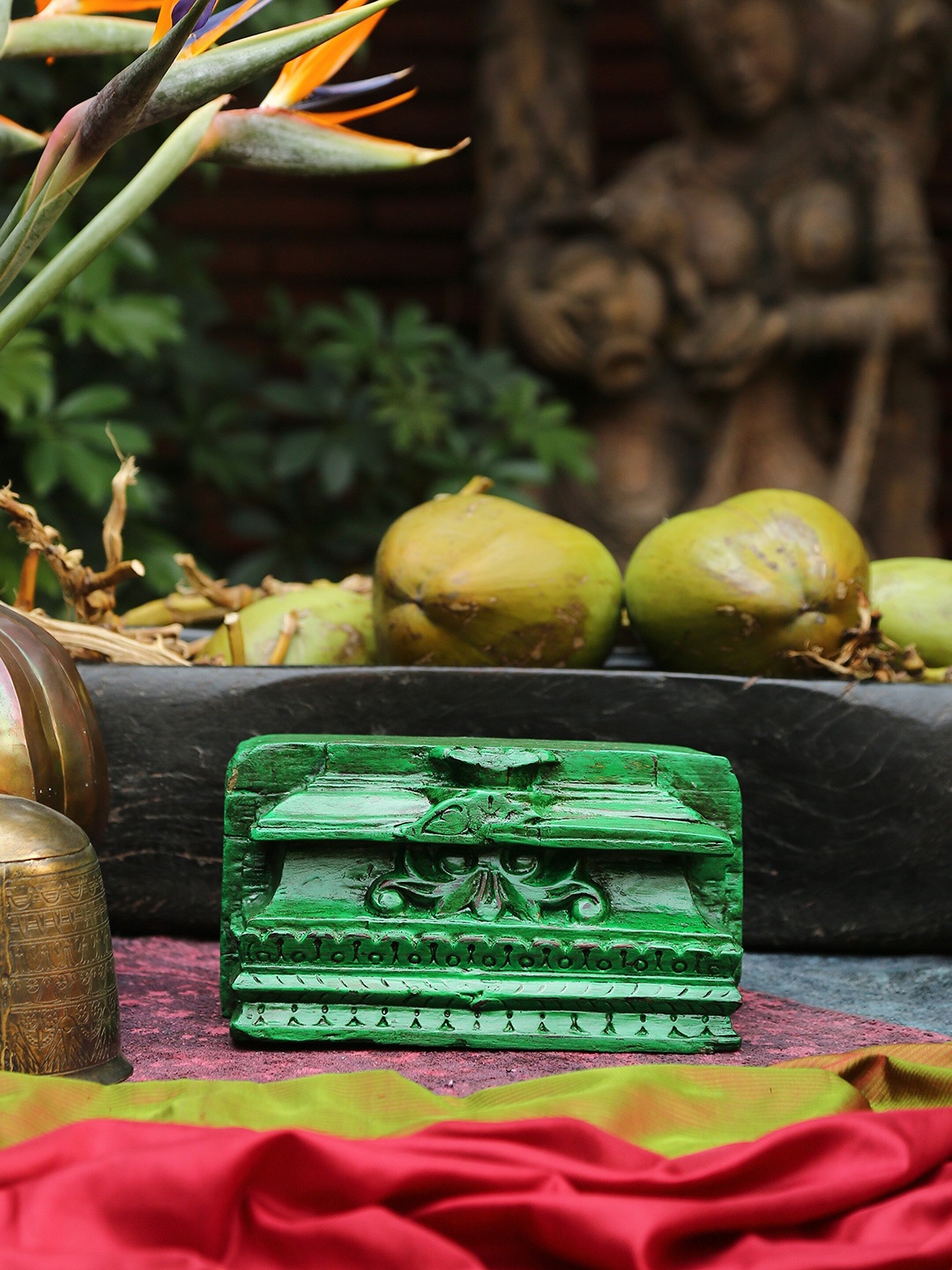 

Amoliconcepts Revive Green Hand Crafted Carved Wooden Block Showpiece