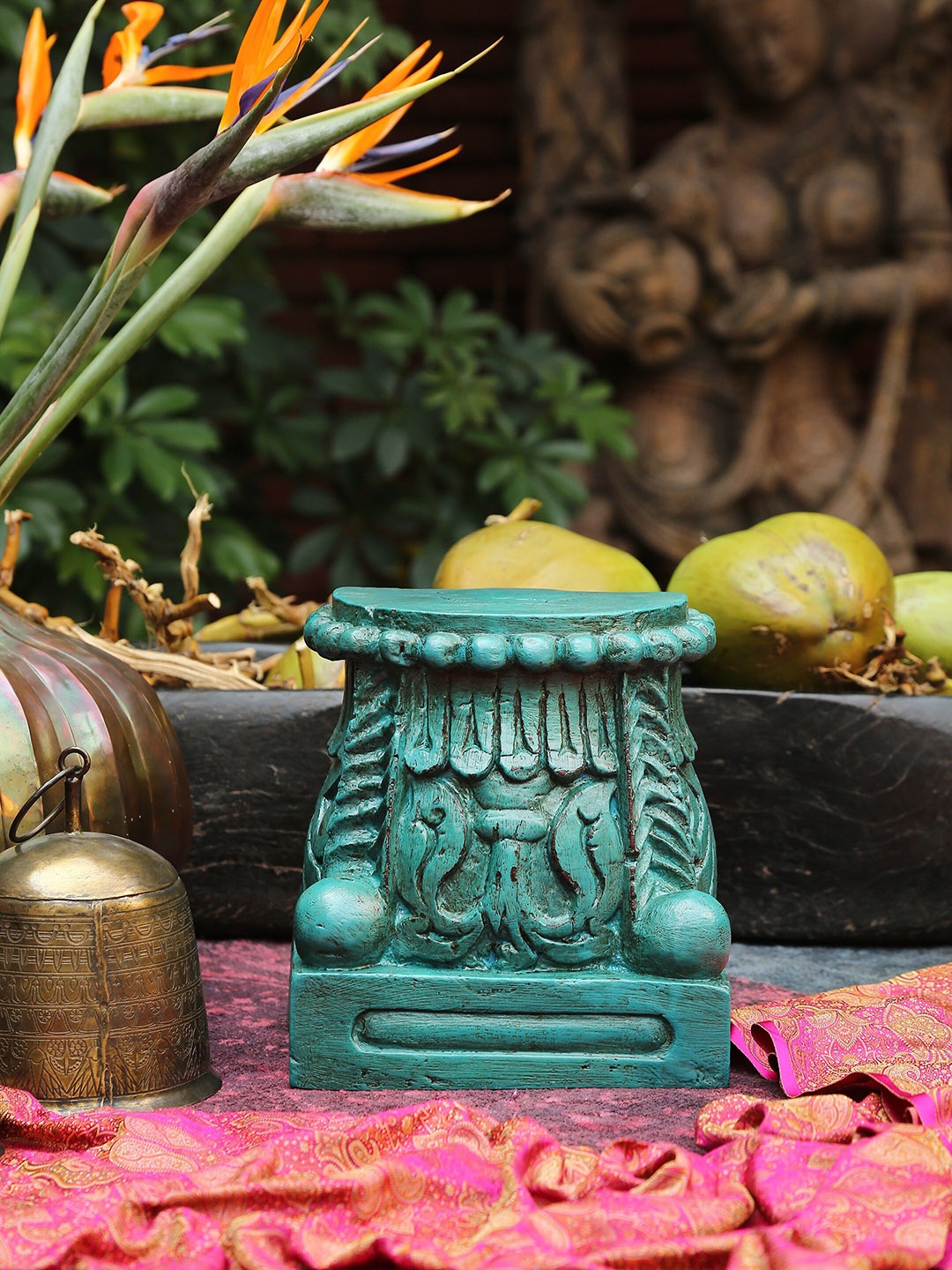 

Amoliconcepts Revive Green Carved Wooden Block Showpiece