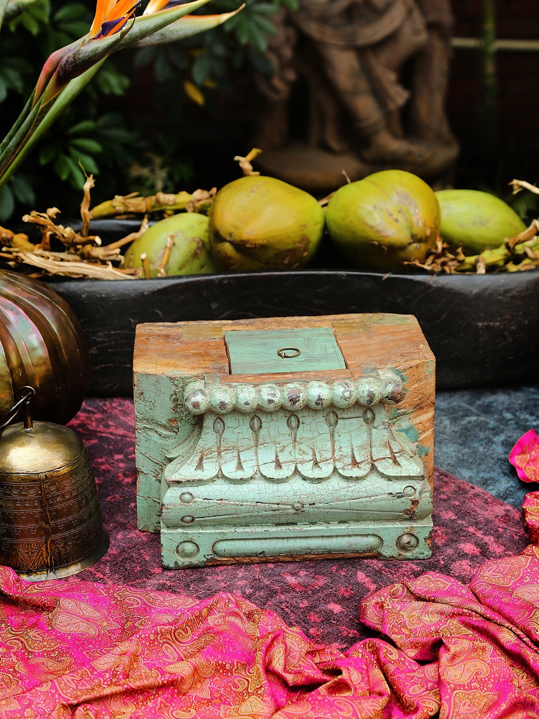 

Amoliconcepts Revive Green Wooden Block With Trinket box Showpiece