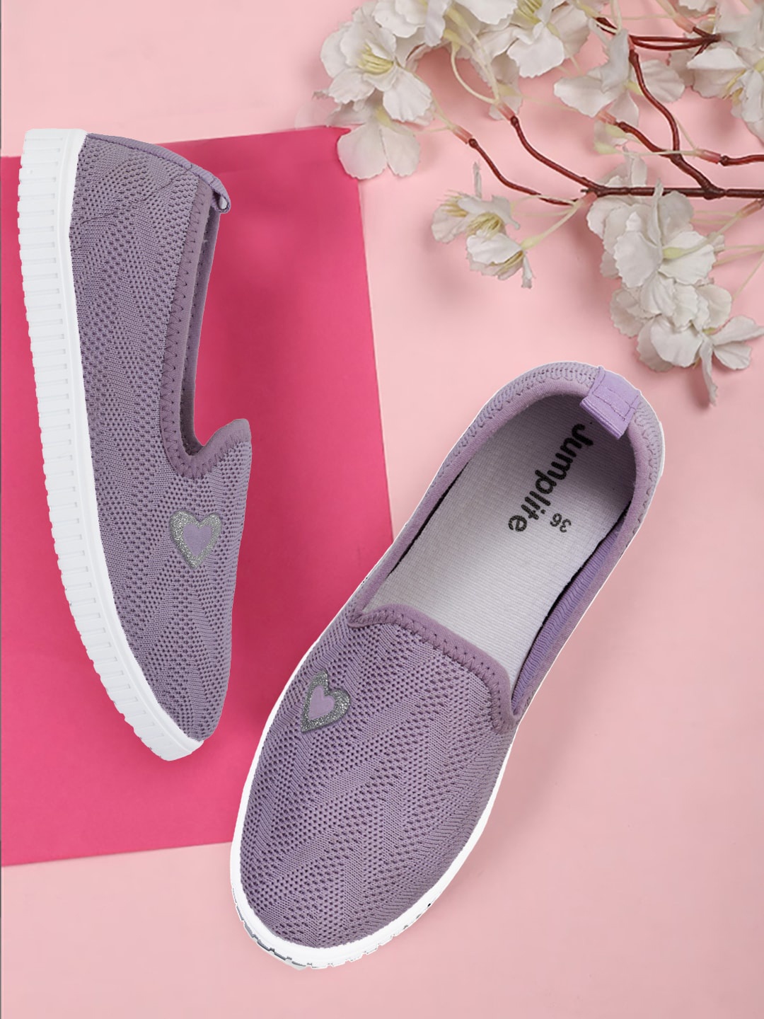

JUMPLITE Women Woven Design Padded Insole Fabric Contrast Sole Slip-On Sneakers, Lavender