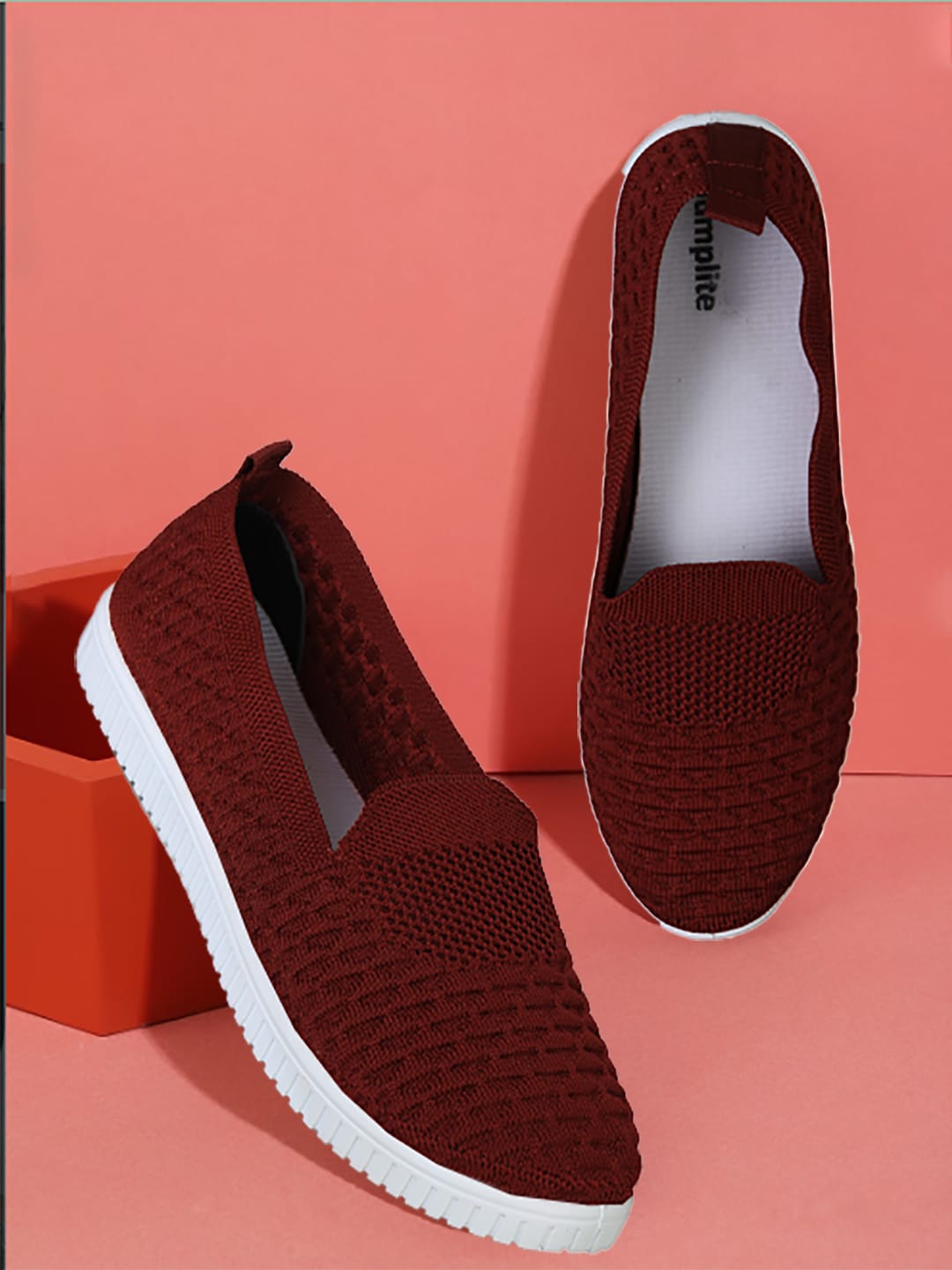 

JUMPLITE Textured Fabric Ballerinas, Maroon