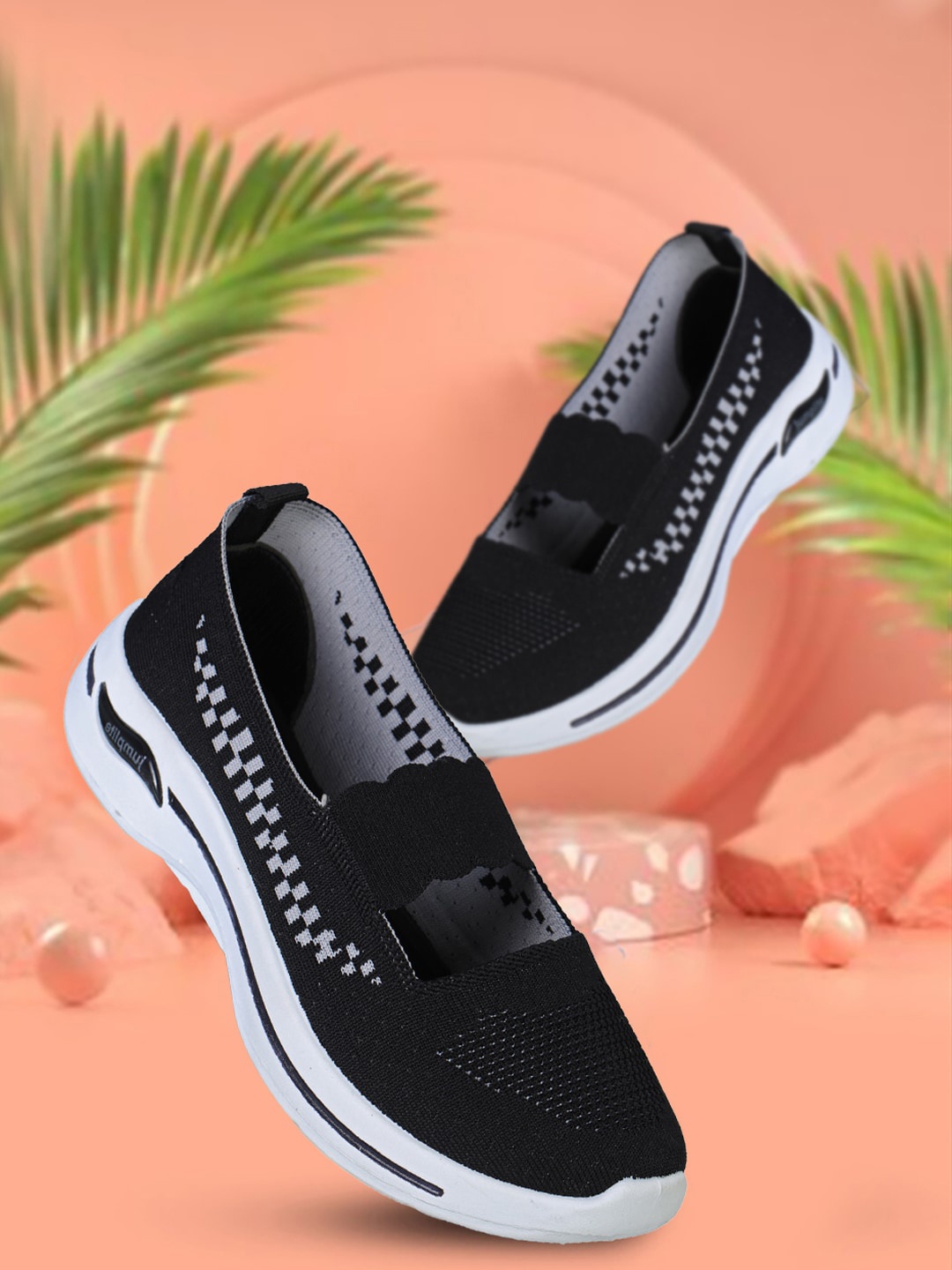 

JUMPLITE Women Woven Design Lightweight Slip-On Sneakers, Black
