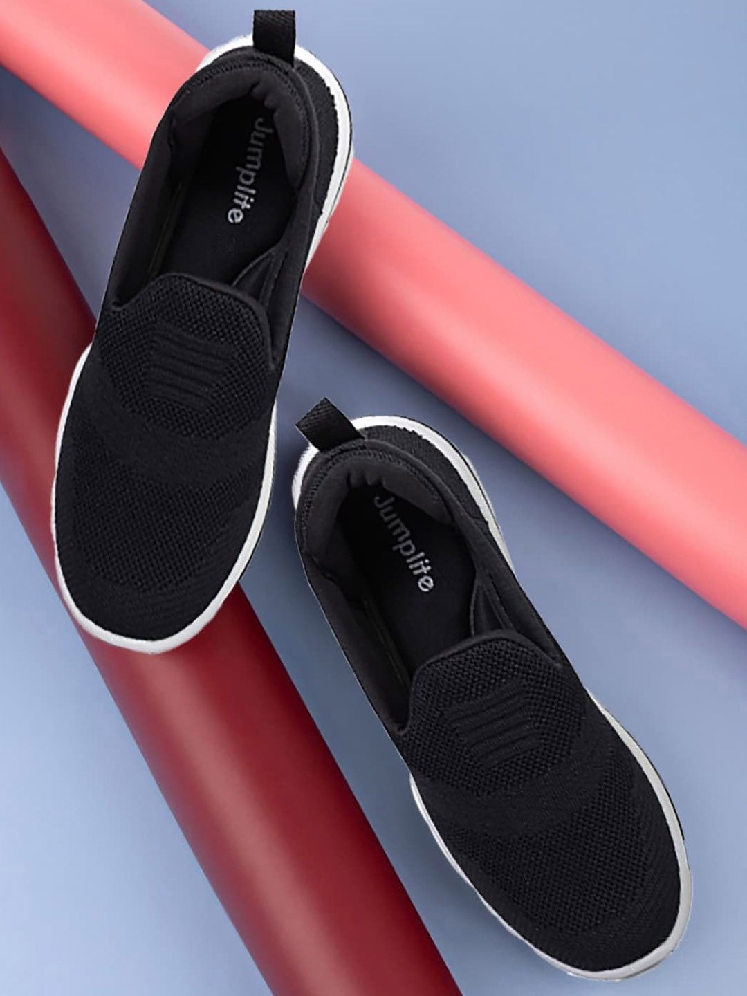 

JUMPLITE Women Woven Design Lightweight Slip-On Sneakers, Black