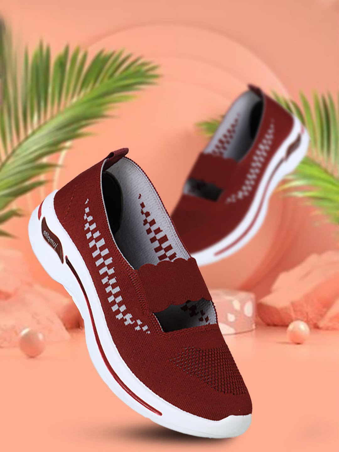 

JUMPLITE Women Woven Design Lightweight Slip-On Sneakers, Maroon