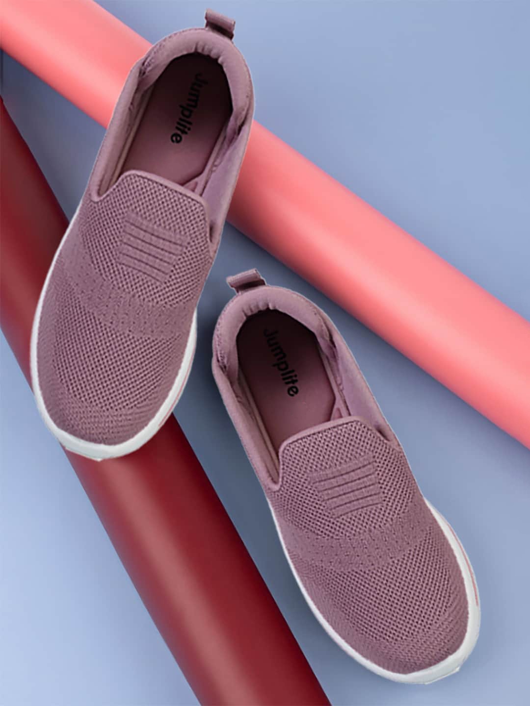 

JUMPLITE Women Woven Design Lightweight Slip-On Sneakers, Pink