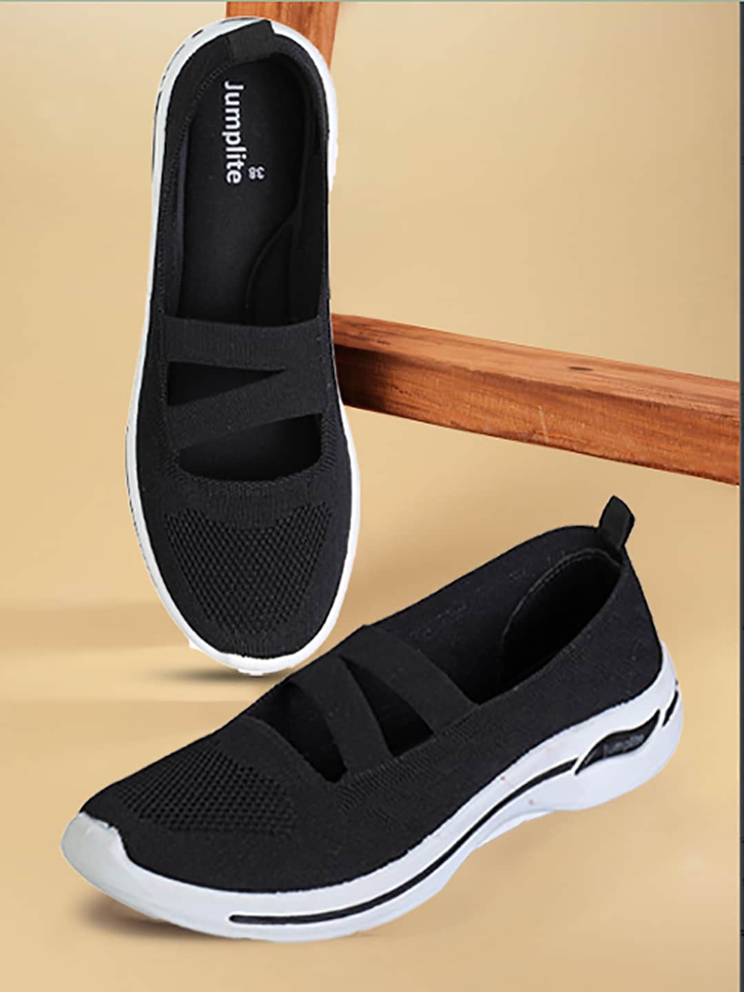 

JUMPLITE Women Woven Design Lightweight Slip-On Sneakers, Black