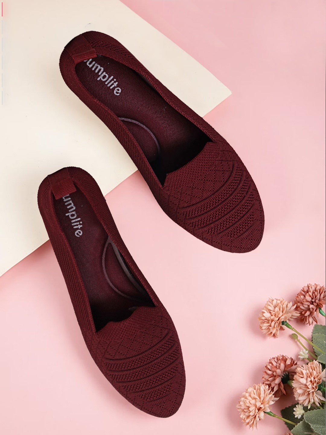 

JUMPLITE Textured Fabric Ballerinas, Maroon