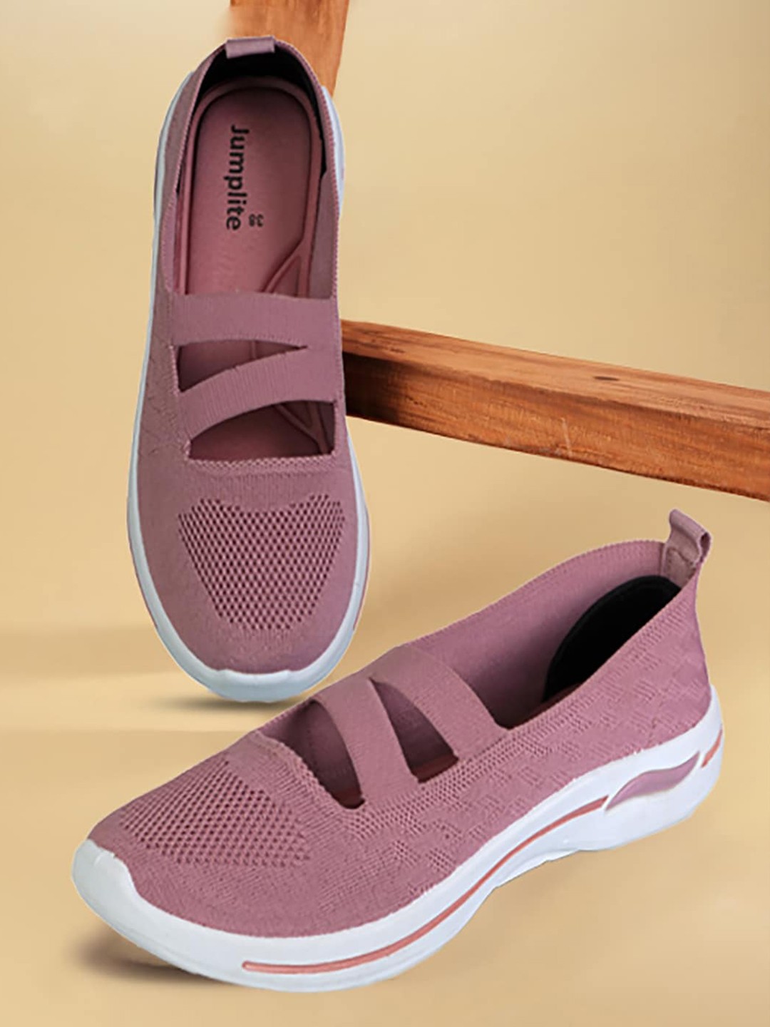 

JUMPLITE Women Woven Design Lightweight Slip-On Sneakers, Pink