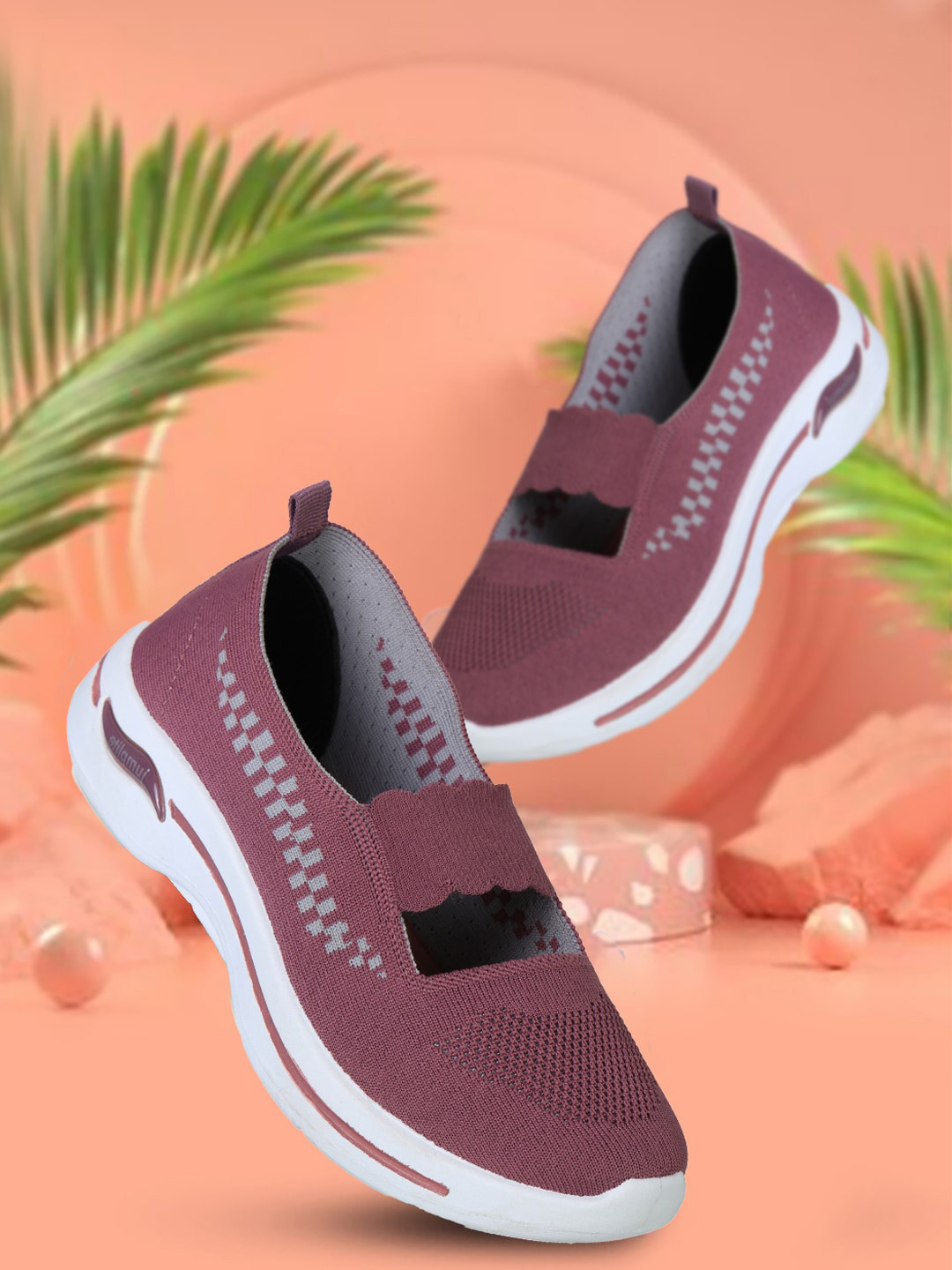 

JUMPLITE Women Woven Design Comfort Insole Lightweight Contrast Sole Slip-On Sneakers, Purple