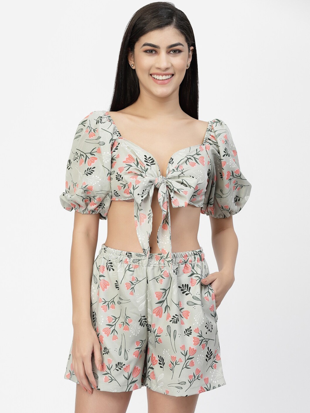 

EROTISSCH Sea Green & Pink Floral Printed Relaxed-Fit Swim Set