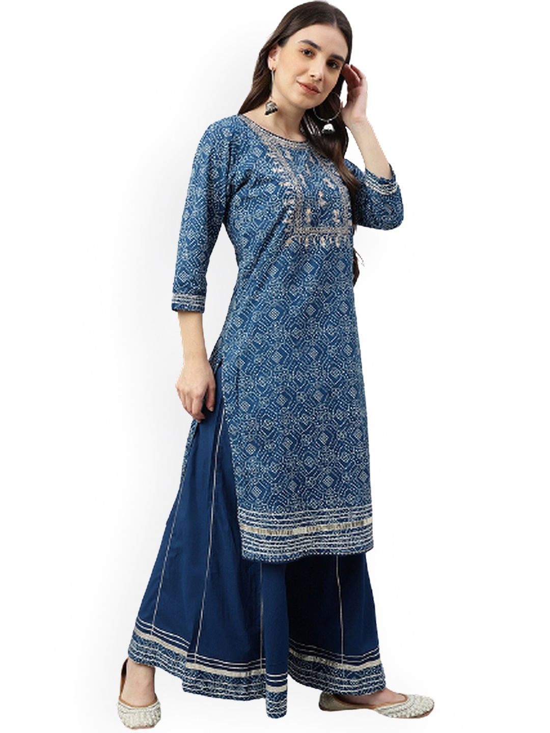 

EtnicaWear Bandhani Printed Thread Work Pure Cotton Kurta With Sharara, Blue