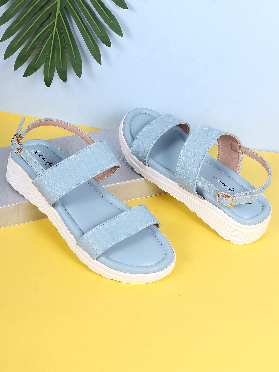 

Mast & Harbour Blue And White Textured Comfort Heels