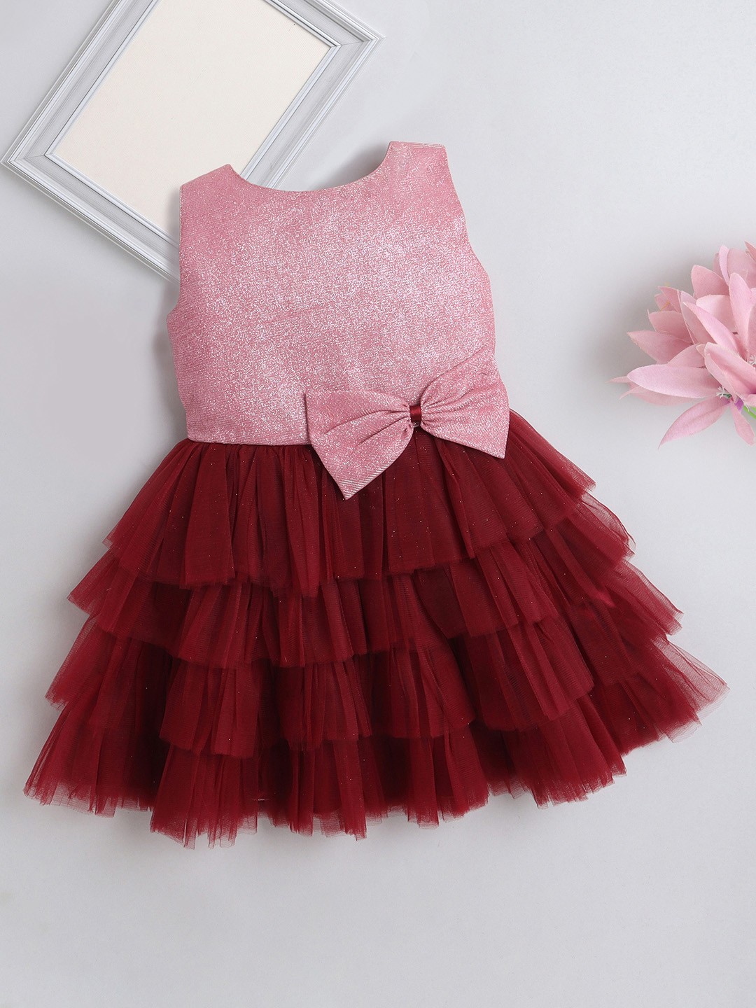 

The Magic Wand Girls Layered Fit & Flare Dress, Maroon