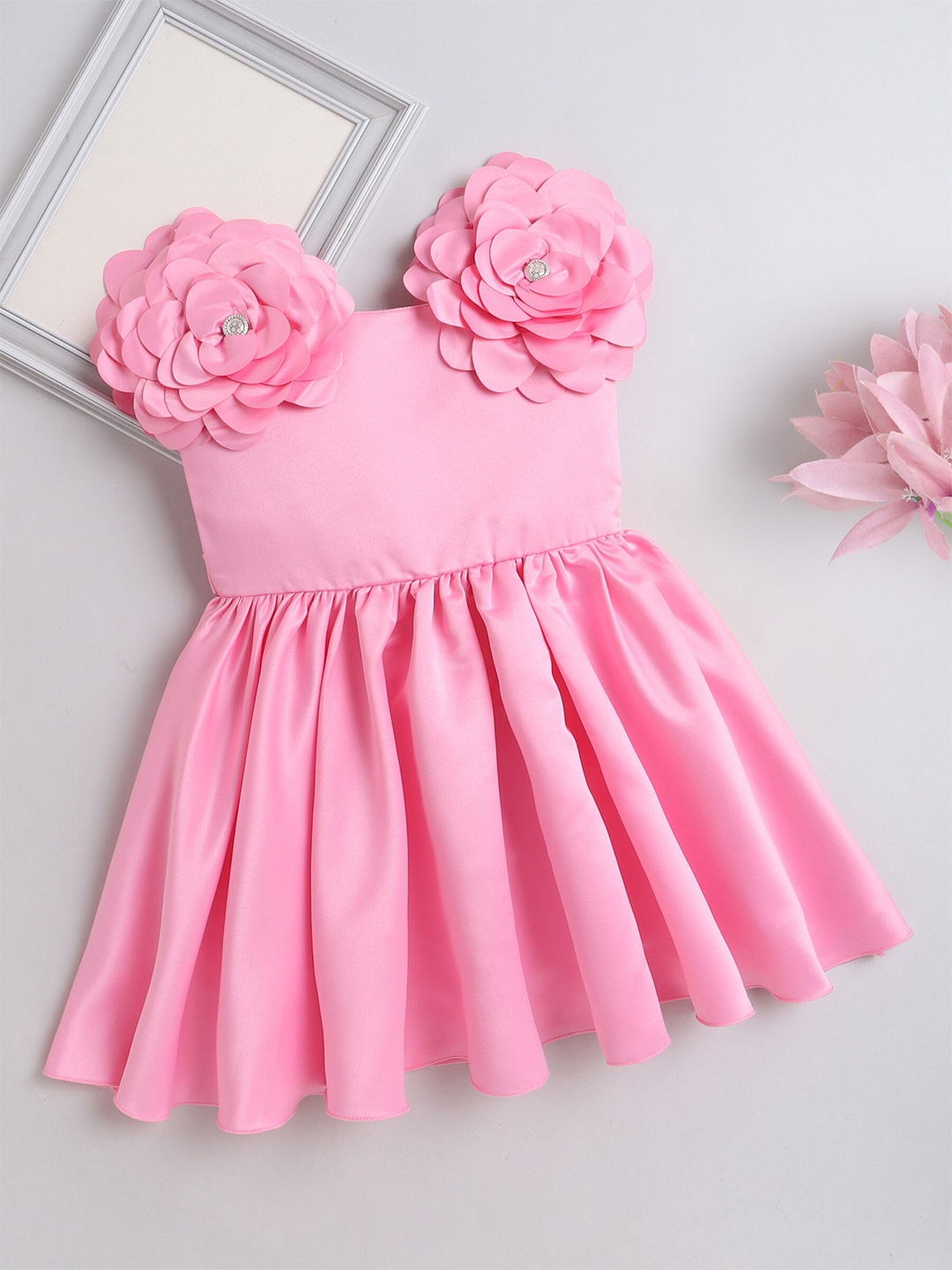 

The Magic Wand Girls Puff Sleeve Fit And Flare Dress, Pink