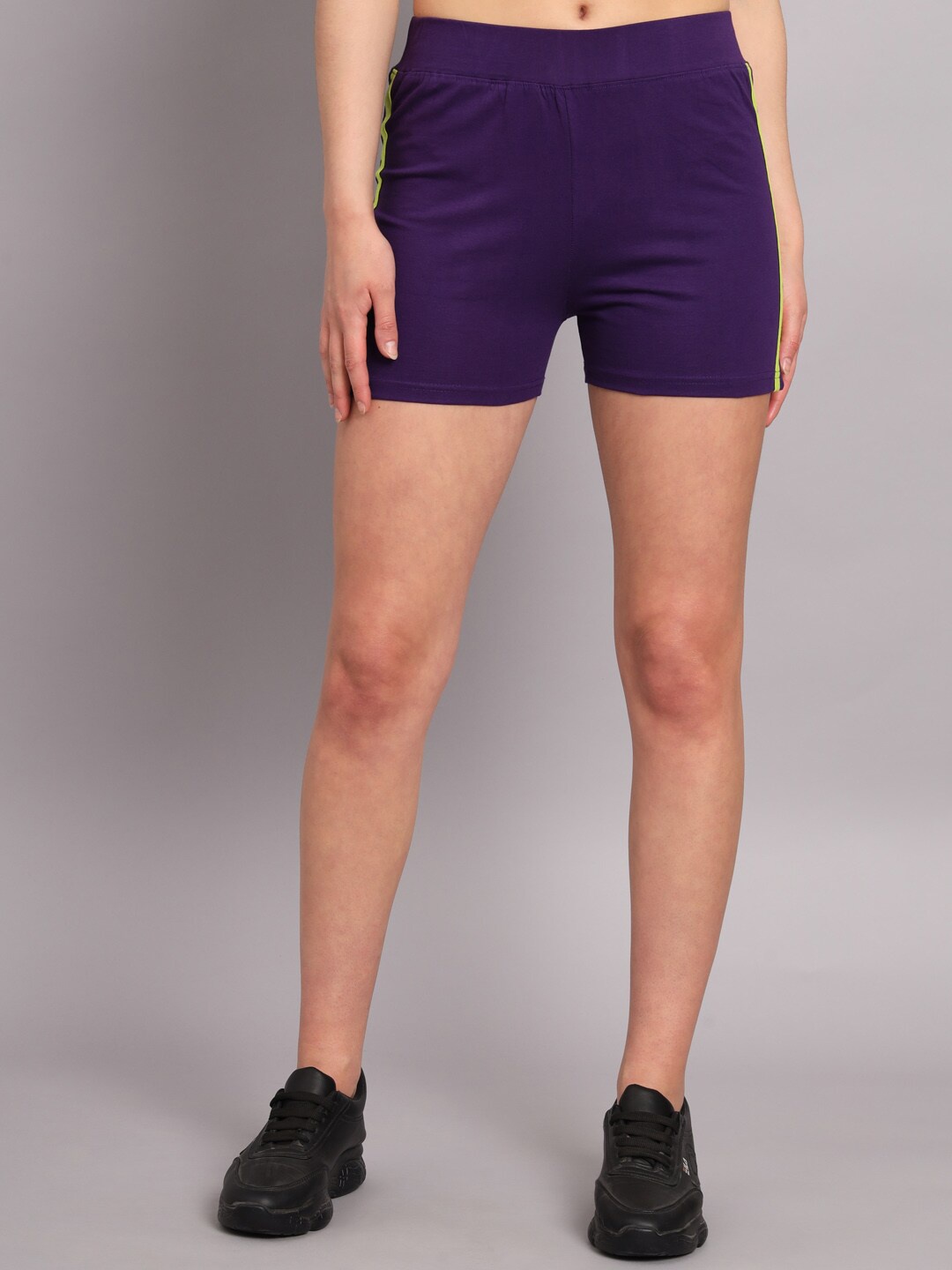 

The Dry State Women Purple Striped Mid Rise Cotton Shorts