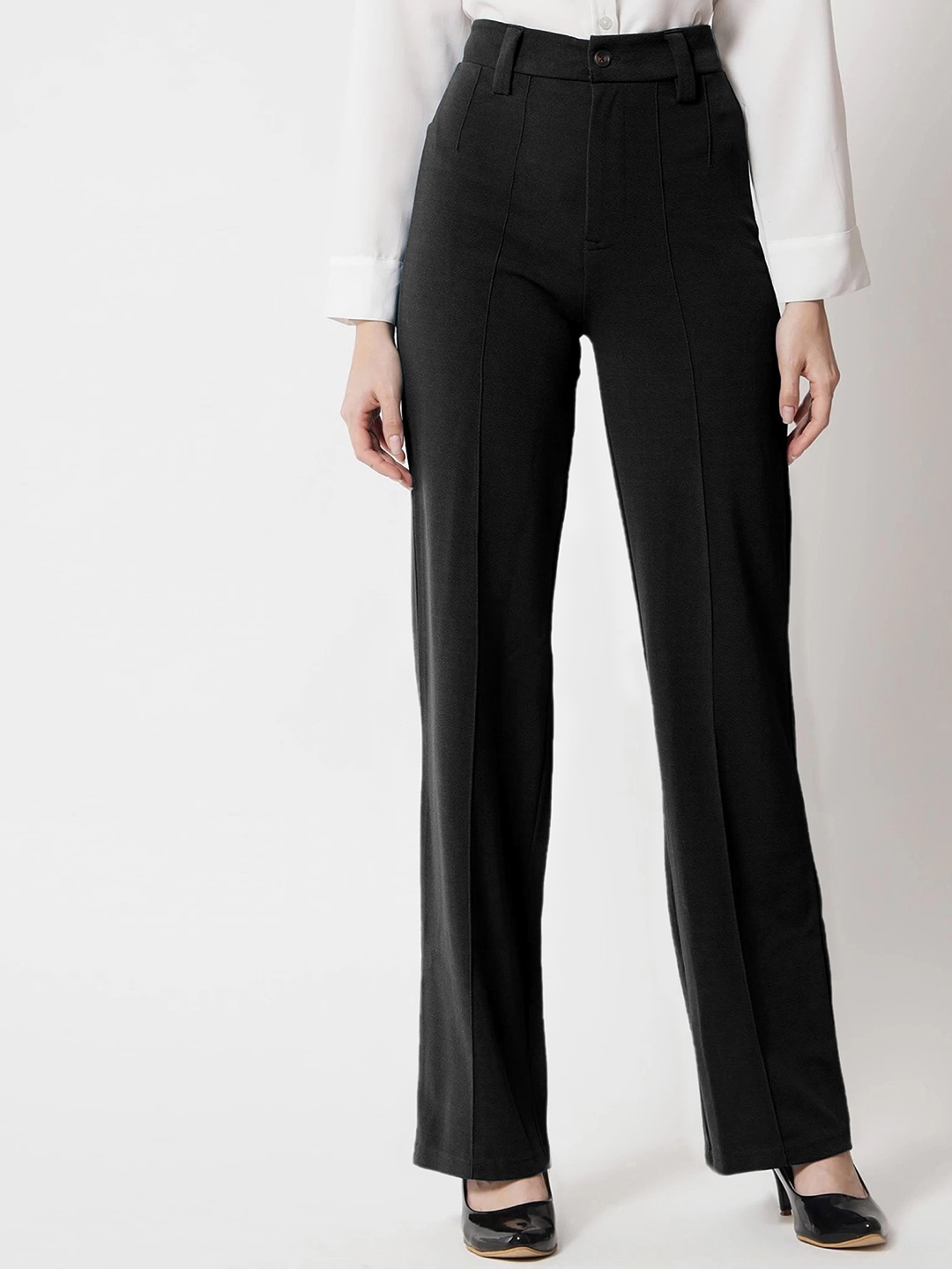 

Selvia Women Mid-Rise Easy Wash Lycra Trousers, Black