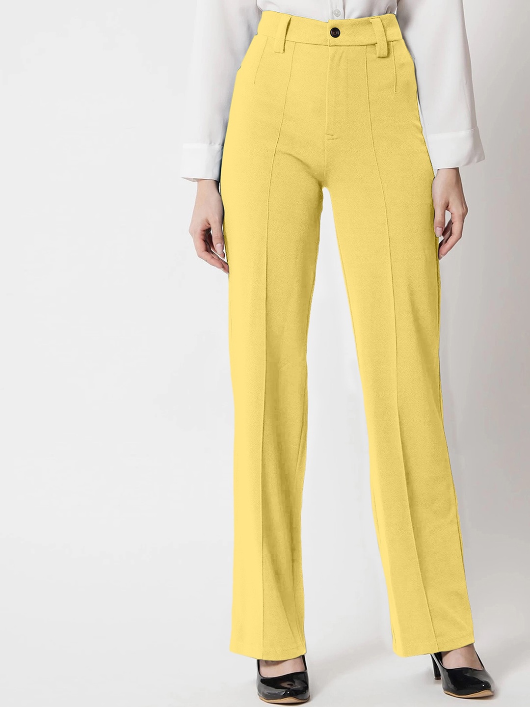 

Selvia Women Mid-Rise Easy Wash Lycra Trousers, Yellow