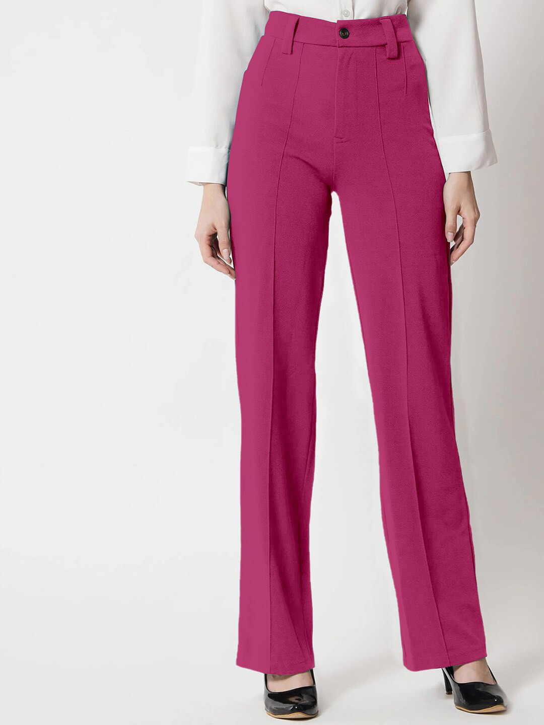 

Selvia Women Mid-Rise Easy Wash Lycra Trousers, Pink