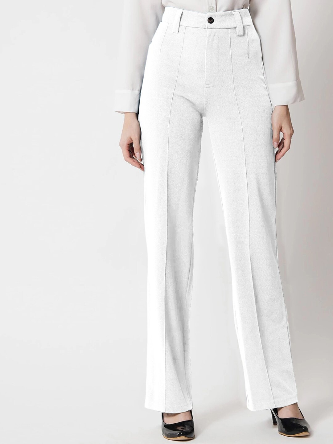 

Selvia Women Straight Fit High-Rise Easy Wash Parallel Trousers, White